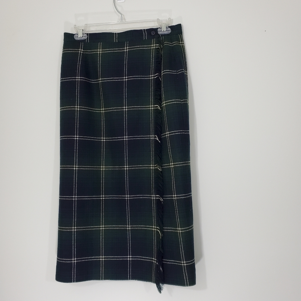 Talbots Petites Wool Wrap Front Plaid Skirt, Size 12P